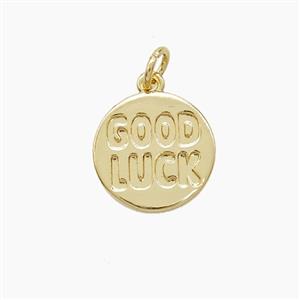 Copper GOODLUCK Pendant Gold Plated, approx 13.5mm [FD23133]