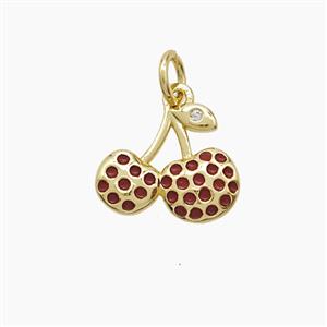 Copper Cherry Pendant Red Enamel Gold Plated, approx 11-13mm [FD23145]