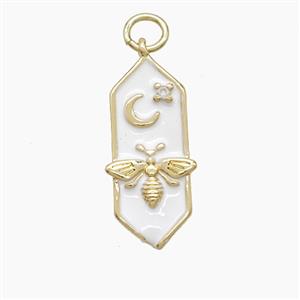 Copper Honeybee Moon Pendant Pave Zirconia White Enamel Gold Plated, approx 8-21mm [FD23154]