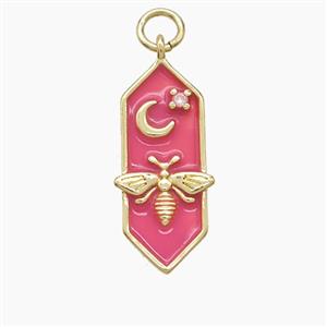 Copper Honeybee Moon Pendant Pave Zirconia Red Enamel Gold Plated, approx 8-21mm [FD23155]
