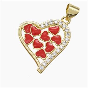 Copper Heart Pendant Pave Zirconia Red Enamel Gold Plated, approx 18-20mm [FD23183]