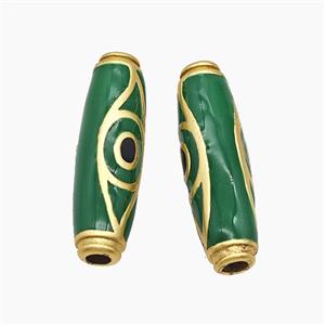 Copper Rice Beads Green Enamel Evil Eye Large Hole Gold Plated, approx 11-35mm, 2.5mm hole [FD23188]
