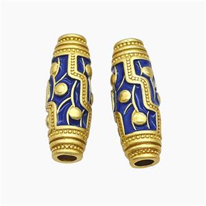 Copper Rice Beads Blue Enamel Large Hole Gold Plated, approx 10-28mm, 4mm hole [FD23190]