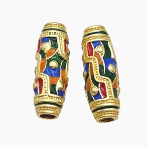 Copper Rice Beads Multicolor Enamel Large Hole Gold Plated, approx 10-28mm, 4mm hole [FD23191]