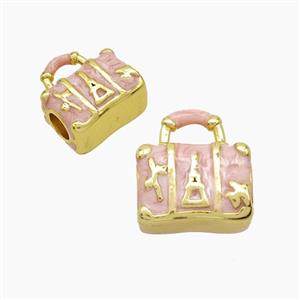 Copper Handbag Beads Lt.Pink Painted Large Hole Gold Plated, approx 13-14mm, 4mm hole [FD23199]