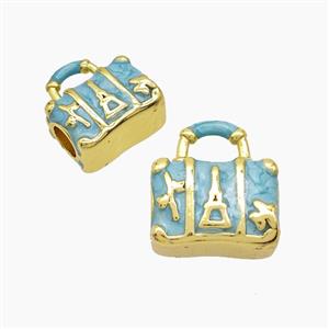 Copper Handbag Beads Blue Painted Large Hole Gold Plated, approx 13-14mm, 4mm hole [FD23200]