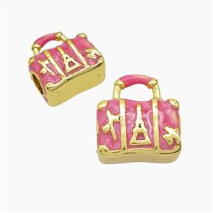 Copper Handbag Beads Pink Painted Large Hole Gold Plated, approx 13-14mm, 4mm hole [FD23201]