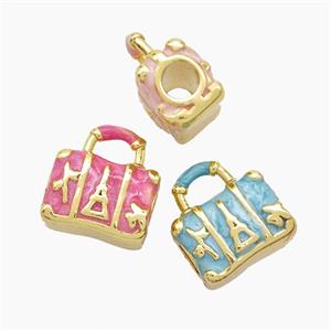 Copper Handbag Beads Painted Large Hole Gold Plated Mixed, approx 13-14mm, 4mm hole [FD23202]