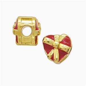 Copper Heart Beads Red Enamel Large Hole Gold Plated, approx 13mm, 4mm hole [FD23207]