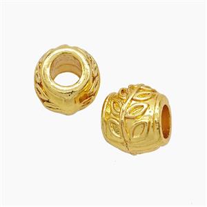 Copper Barrel Beads Large Hole Leaf Gold Plated, approx 9-11mm, 5mm hole [FD23217]