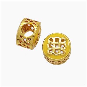 Copper Button Beads Yellow Enamel Knot Large Hole Gold Plated, approx 11mm, 5mm hole [FD23223]