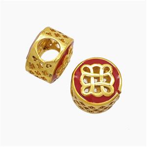 Copper Button Beads Red Enamel Knot Large Hole Gold Plated, approx 11mm, 5mm hole [FD23224]
