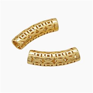 Copper Tube Beads Curving Hollow Large Hole Gold Plated, approx 7-27mm, 5mm hole [FD23227]