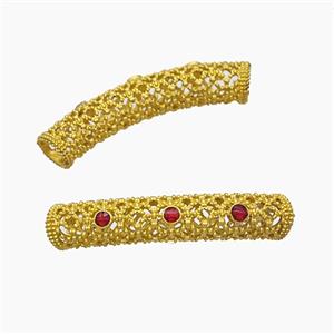 Copper Tube Beads Pave Jade Curving Large Hole Gold Plated, approx 7-38mm, 5mm hole [FD23233]