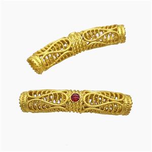 Copper Tube Beads Pave Jade Curving Large Hole Gold Plated, approx 7-38mm, 5mm hole [FD23240]