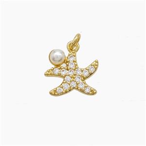 Copper Starfish Pendant Pave Zirconia Resin Gold Plated, approx 12.5mm [FD23283]
