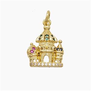 Castle Charms Copper Pendant Pave Zirconia Gold Plated, approx 13-15mm [FD23315]