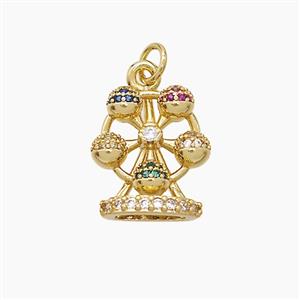 Ferris Wheel Charms Copper Pendant Pave Zirconia Gold Plated, approx 13.5-15mm [FD23316]