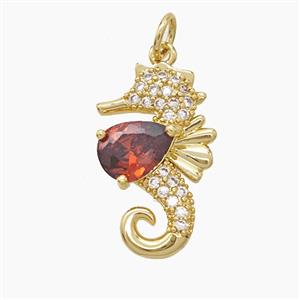 Copper Seahorse Pendant Pave Zirconia Gold Plated, approx 12-20mm [FD23317]