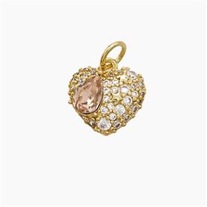 Copper Heart Pendant Pave Zirconia Gold Plated, approx 10-12mm [FD23319]