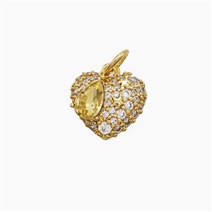 Copper Heart Pendant Pave Zirconia Gold Plated, approx 10-12mm [FD23320]
