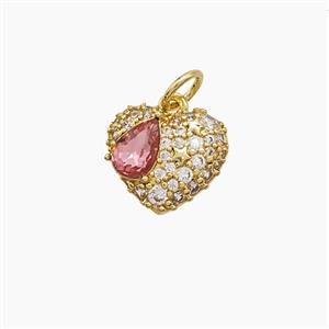 Copper Heart Pendant Pave Zirconia Gold Plated, approx 10-12mm [FD23321]