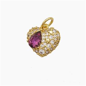 Copper Heart Pendant Pave Zirconia Gold Plated, approx 10-12mm [FD23323]