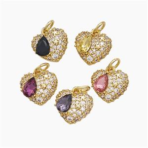 Copper Heart Pendant Pave Zirconia Gold Plated Mixed, approx 10-12mm [FD23324]