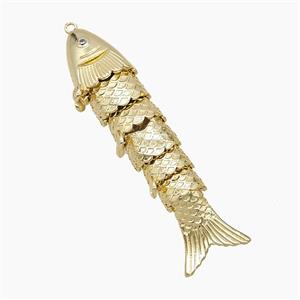 Copper Fish Pendant Pave Zirconia Gold Plated, approx 10-60mm [FD23338]