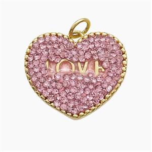 Copper Heart Pendant Pave Pink Zirconia LOVE Gold Plated, approx 17-20mm [FD23352]