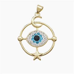 Copper Compass Pendant Pave Zirconia Eye Moon Star Gold Plated, approx 25-30mm [FD23354]