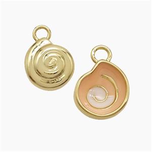 Copper Spiral Shell Pendant Peach Enamel Gold Plated, approx 11-12mm [FD23390]