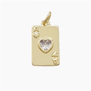 Playing Card Charms Copper Pendant Pave Zirconia ACE Of Heart Gold Plated, approx 9-14mm [FD23393]