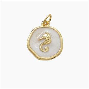Copper Seahorse Pendant White Enamel Gold Plated, approx 13-14mm [FD23396]