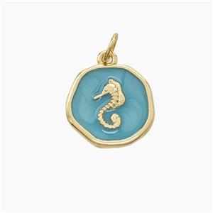 Copper Seahorse Pendant Green Enamel Gold Plated, approx 13-14mm [FD23397]