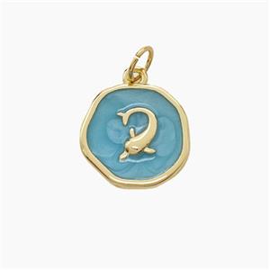 Copper Dolphin Pendant Green Enamel Gold Plated, approx 13-14mm [FD23398]