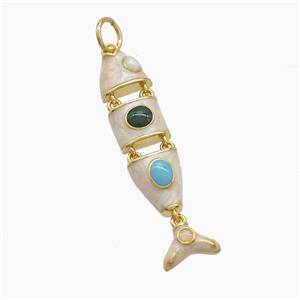 Copper Fish Pendant Pave Gemsone White Enamel Gold Plated, approx 8-30mm [FD23401]