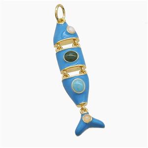 Copper Fish Pendant Pave Gemsone Blue Enamel Gold Plated, approx 8-30mm [FD23403]