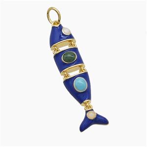 Copper Fish Pendant Pave Gemsone Royalblue Enamel Gold Plated, approx 8-30mm [FD23404]