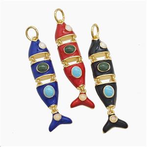 Copper Fish Pendant Pave Gemsone Enamel Gold Plated Mixed, approx 8-30mm [FD23406]