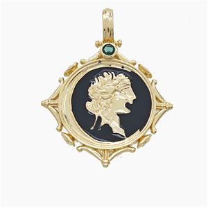 Copper Human Pendant Black Enamel Gold Plated, approx 25-33mm [FD23420]
