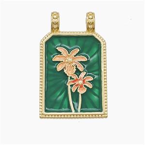 Copper Flower Pendant Green Painted Rectangle 2loops Gold Plated, approx 18-30mm [FD23423]