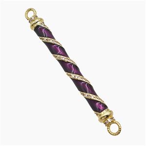 Copper Stick Connector Pave Zirconia Purple Enamel Gold Plated, approx 6-60mm [FD23428]