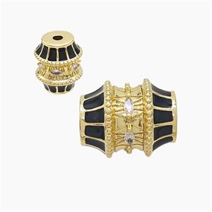 Copper Barrel Beads Pave Zirconia Black Enamel Gold Plated, approx 16-19mm [FD23435]