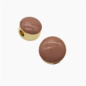 Copper Button Beads Coffee Enamel Gold Plated, approx 9-10mm [FD23442]