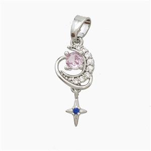 Copper Moon Pendant Pave Zirconia Crystal Glass Star Platinum Plated, approx 4-7mm, 8-10mm [FD23443]