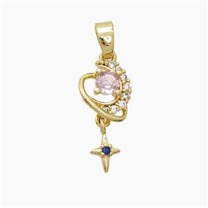 Copper Moon Pendant Pave Zirconia Crystal Glass Star Gold Plated, approx 4-7mm, 8-10mm [FD23444]