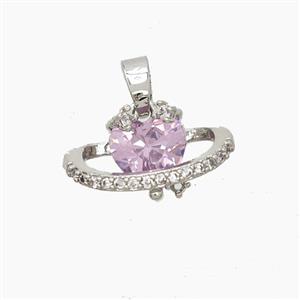 Copper Heart Pendant Pave Zirconia Crystal Glass Platinum Plated, approx 8-16mm [FD23445]