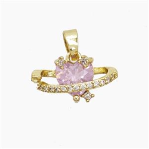 Copper Heart Pendant Pave Zirconia Crystal Glass Gold Plated, approx 8-16mm [FD23446]