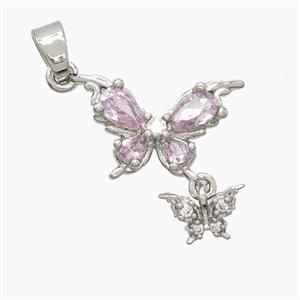 Copper Butterfly Pendant Pave Zirconia Crystal Glass Platinum Plated, approx 5-8mm, 10-15mm [FD23447]